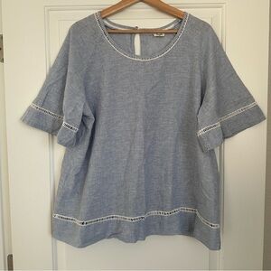 Linen Blend Blue and White Stripe Top